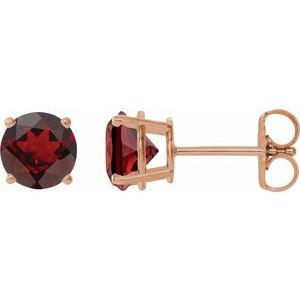 14K Rose 6 mm Natural Mozambique Garnet Earrings-Pair-6 Mm