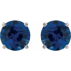 14K White 4 mm Natural Blue Sapphire Earrings-Pair-4 Mm