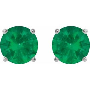 14K White 4 mm Natural Emerald Earrings-Pair-4 Mm