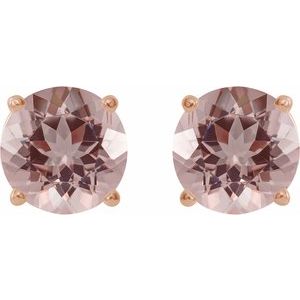 14K Rose 6 mm Natural Pink Morganite Earrings-Pair-6 Mm