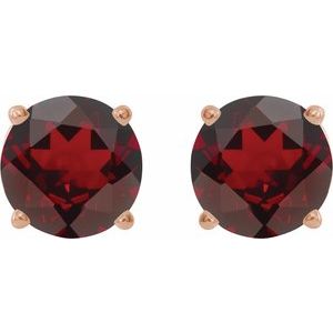 14K Rose 6 mm Natural Mozambique Garnet Earrings-Pair-6 Mm