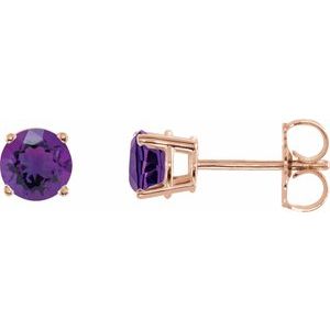 14K Rose 5 mm Natural Amethyst Earrings-Pair-5 Mm