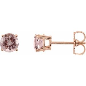 14K Rose 5 mm Natural Pink Morganite Earrings-Pair-5 Mm