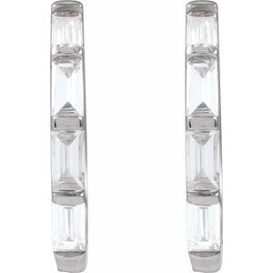 14K White 1/3 CTW Lab-Grown Diamond Hoop Earrings-Straight Baguette-13.34 Mm
