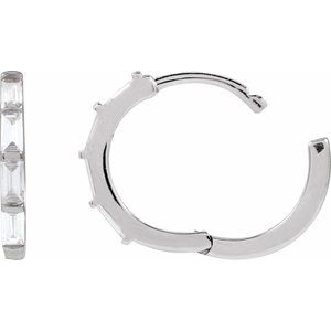 14K White 1/3 CTW Lab-Grown Diamond Hoop Earrings-Straight Baguette-13.34 Mm