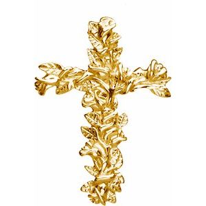 14K Yellow 26.5x19.25 mm Floral-Inspired Cross Pendant-Polished