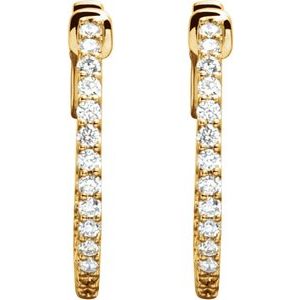 14K Yellow 1/2 CTW Natural Diamond Inside-Outside 19 mm Hinged Hoop Earrings-Round-19 Mm