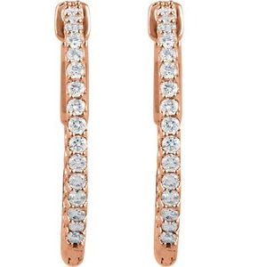 14K Rose 3/4 CTW Natural Diamond Inside-Outside 23 mm Hinged Hoop Earrings-Round-23 Mm