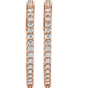 14K Rose 1 CTW Natural Diamond Inside-Outside 26.5 mm Hinged Hoop Earrings-Round-26.5 Mm