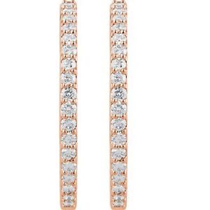 14K Rose 3 CTW Natural Diamond Inside-Outside 34.5 mm Hinged Hoop Earrings-Round-34.5 Mm