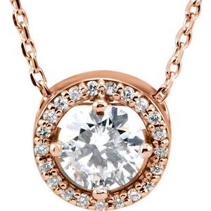14K Rose 1/2 CTW Lab-Grown Diamond Halo-Style 16" Necklace-Lab-Grown Diamond-4.9Mm :: 1/2 Ctw