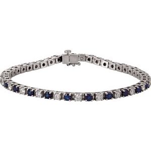 14K White Natural Blue Sapphire & 2 1/3 CTW Natural Diamond Line 7" Bracelet-Natural Blue Sapphire-Natural Diamond