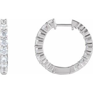 14K White 2 CTW Lab-Grown Diamond Inside-Outside Hinged 20 mm Hoop Earrings-Round-20 Mm