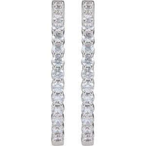 14K White 4 CTW Lab-Grown Diamond Inside-Outside Hinged 36 mm Hoop Earrings-Round-36 Mm