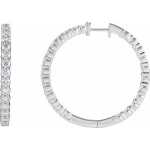 14K White 5 CTW Natural Diamond Inside-Outside Hinged 37.8 mm Hoop Earrings-Round-37.8 Mm