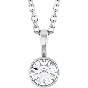 14K White 1/4 CT Lab-Grown Diamond Bezel-Set Solitaire 16-18" Necklace-Lab-Grown Diamond-4Mm :: 1/4 Ct