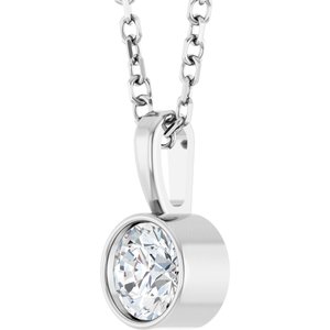 14K White 1/4 CT Lab-Grown Diamond Bezel-Set Solitaire 16-18" Necklace-Lab-Grown Diamond-4Mm :: 1/4 Ct