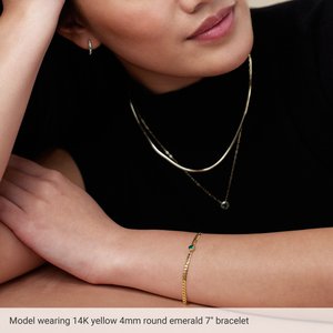 14K Yellow Natural Blue Zircon Link 7" Bracelet-Round-4 Mm