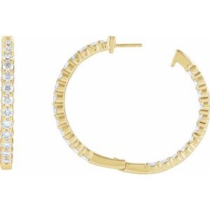 14K Yellow 5 CTW Lab-Grown Diamond Inside-Outside Hinged 37.8 mm Hoop Earrings-Round-37.8 Mm