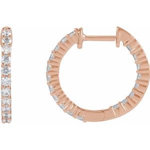 14K Rose 3/4 CTW Lab-Grown Diamond Inside-Outside Hinged 17.2 mm Hoop Earrings-Round-17.2 Mm
