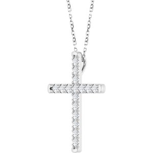 14K White 1/2 CTW Lab-Grown Diamond French-Set Cross 16-18" Necklace-Lab-Grown Diamond-2Mm :: 1/2 Ctw