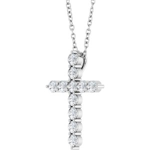 14K White 3/8 CTW Natural Diamond Cross 16-18" Necklace-Natural Diamond-17.8 X 12.9 Mm