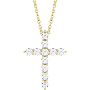 14K Yellow 3/8 CTW Natural Diamond Cross 16-18" Necklace-Natural Diamond-17.8 X 12.9 Mm