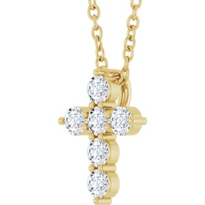 14K Yellow 1/4 CTW Natural Diamond Cross 16-18" Necklace-Natural Diamond-10.2 X 7.9 Mm