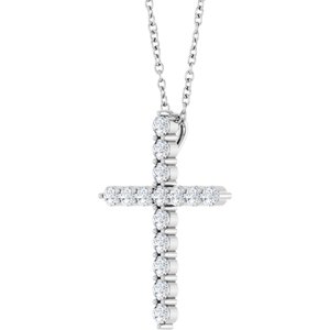 14K White 1/2 CTW Lab-Grown Diamond Cross 16-18" Necklace-Lab-Grown Diamond-21.29 X 16.31 Mm