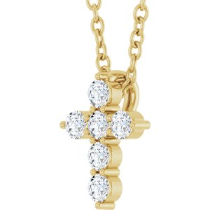 14K Yellow 1/6 CTW Natural Diamond Cross 16-18" Necklace-Natural Diamond-8.7 X 6.6 Mm