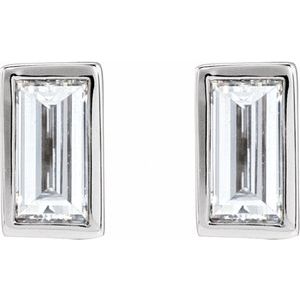 14K White .07 CT Natural Diamond Stud Earring-3.5 X 1.75 Mm-14K White