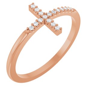 14K Rose .07 CTW Natural Diamond Sideways Cross Ring-Round-1 Mm