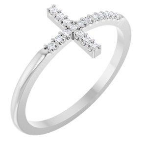 Sterling Silver .08 CTW Natural Diamond Sideways Cross Ring-Round-1 Mm