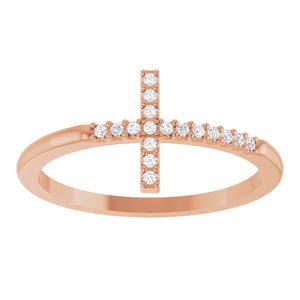 14K Rose .07 CTW Natural Diamond Sideways Cross Ring-Round-1 Mm