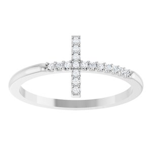 14K White .08 CTW Lab-Grown Diamond Sideways Cross Ring-Round-1 Mm