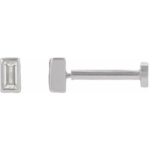 14K White .04 CT Natural Diamond Stud Earring-3 X 1.5 Mm-14K White