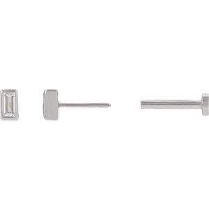 14K White .04 CT Natural Diamond Stud Earring-3 X 1.5 Mm-14K White