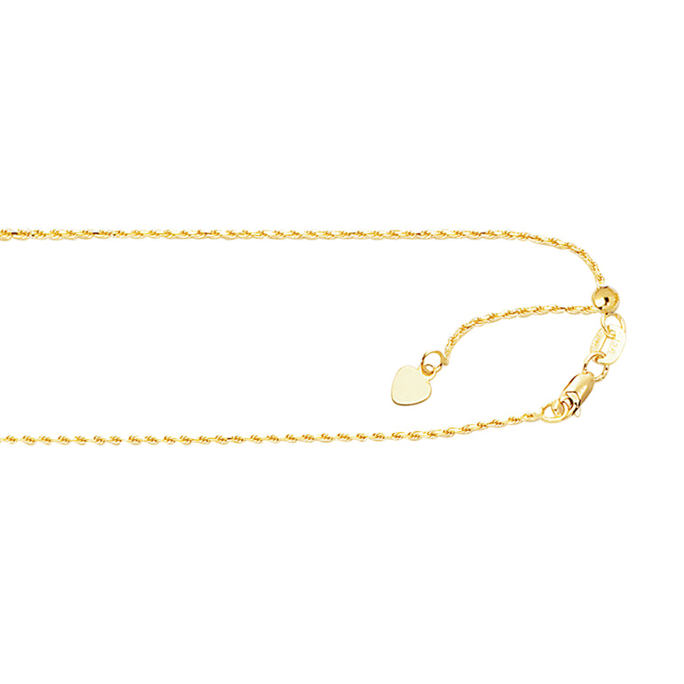 10K Gold 0.95mm Adjustable Rope Chain-Yellow | Lobster
