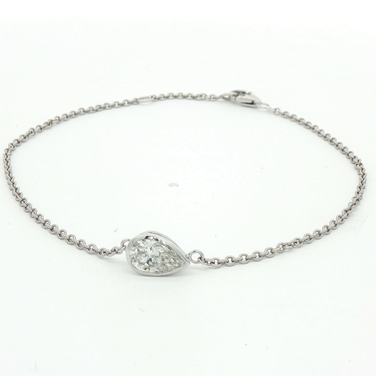 Platinum and White Gold Chain Bracelet with Pear Cut Diamond