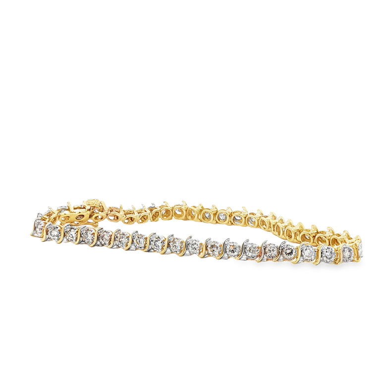S Link 2.5cttw Round Brilliant Diamond Tennis Bracelet in 14K Yellow Gold