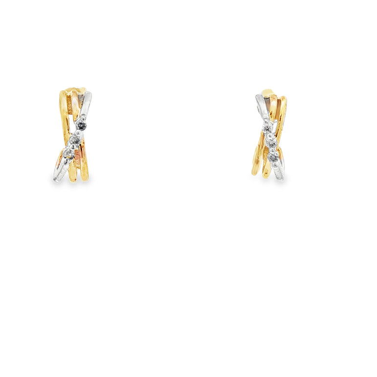 Contemporary Two-Tone Gold Open Circle Diamond Brilliant-Cut Stud Earrings