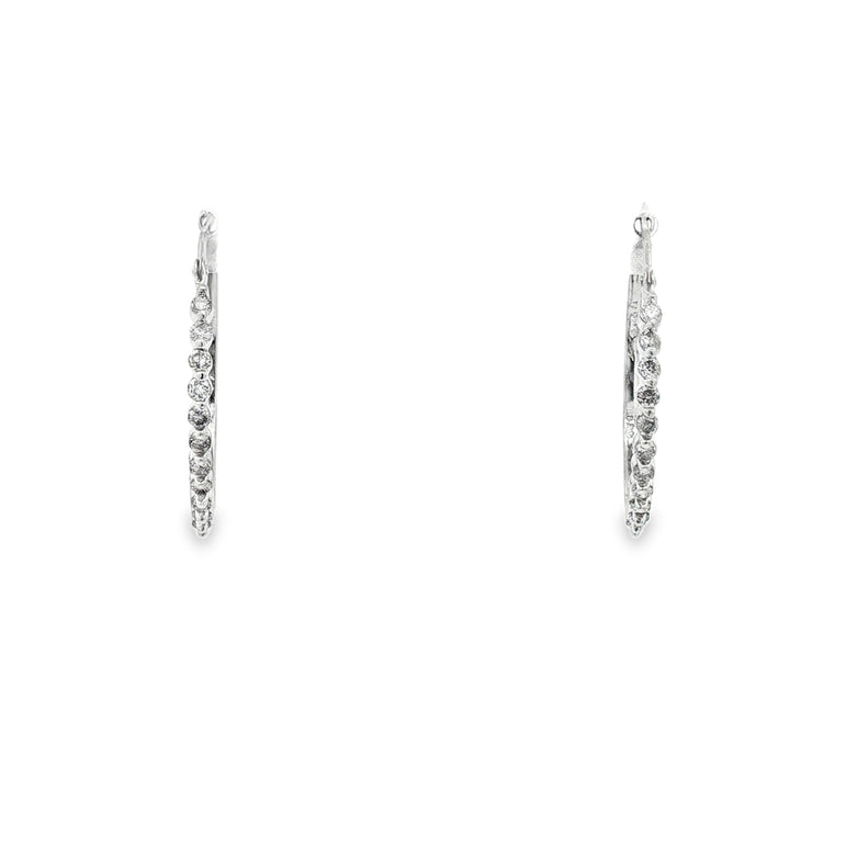 3/4cttw Round Brilliant Natural Diamond Channel-Set Hoop Earrings in 14kt White Gold