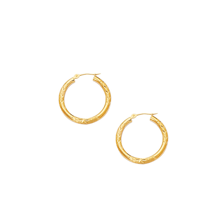 10K Gold 3mm Diamond Cut Hoop Earring-Yellow | Hinged