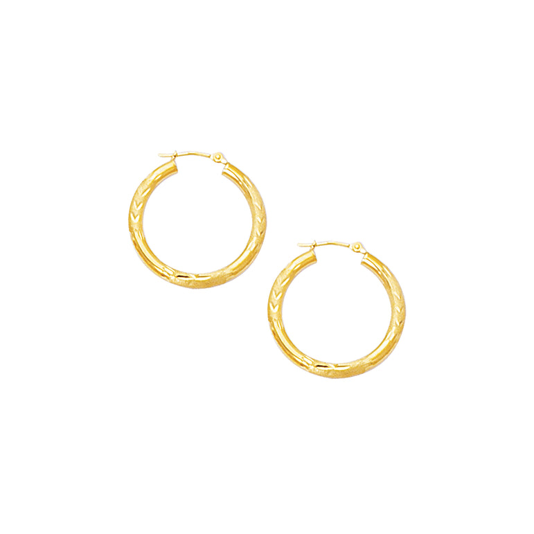 10K Gold 3mm Diamond Cut Hinged Hoop Earring-Yellow | Hinged