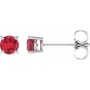 14K White 4 mm Natural Ruby Earrings-Pair-4 Mm