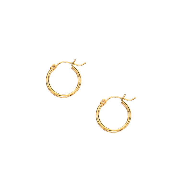 10K Gold 2x15mm Hoop Earring-Yellow | Hinged