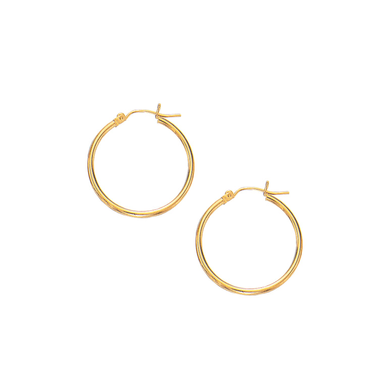 10K Gold 2x25mm Hoop Earring-Yellow | Hinged