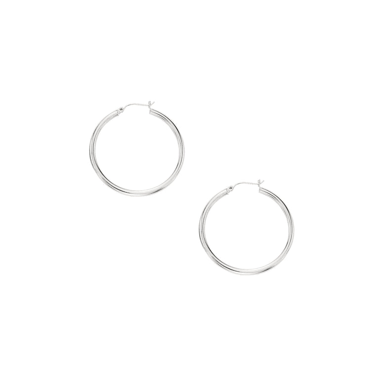 10K Gold 2x30mm Hoop Earring-White | Hinged