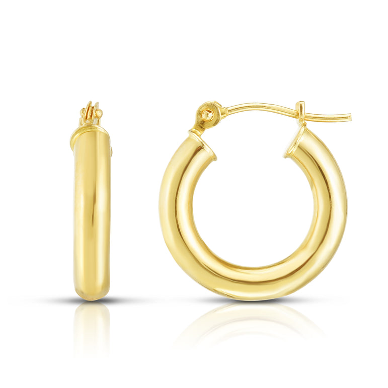 10K Gold 3x15mm Hoop Earring-Yellow | Hinged