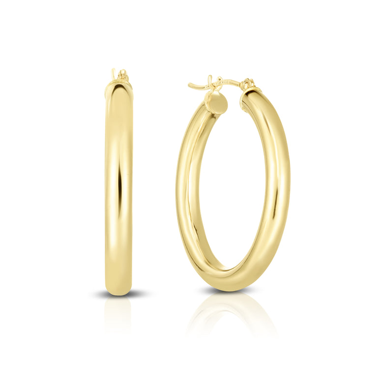 10K Gold 3x25mm Hoop Earring-Yellow | Hinged